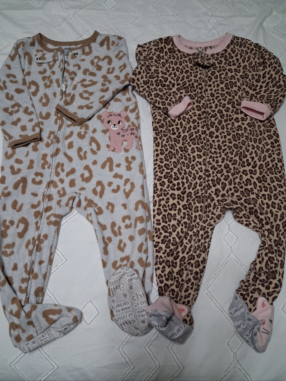 Carter's Tan and Pink Leopard Print Baby Footed One-Pieces (Set of 2)